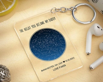 The Night You Became My Dad, Custom Star Map Acrylic Keychain, Night Sky Print, Personalized Dad Gift, Father's Day Gift From Daughter, Son