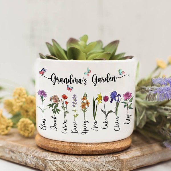 Personalized Grandma's Garden Mini Plant Pot, Mom's Garden, Birth Month Flower Family Customized Plant Pot, Mothers Day Gift for Grandma Mom