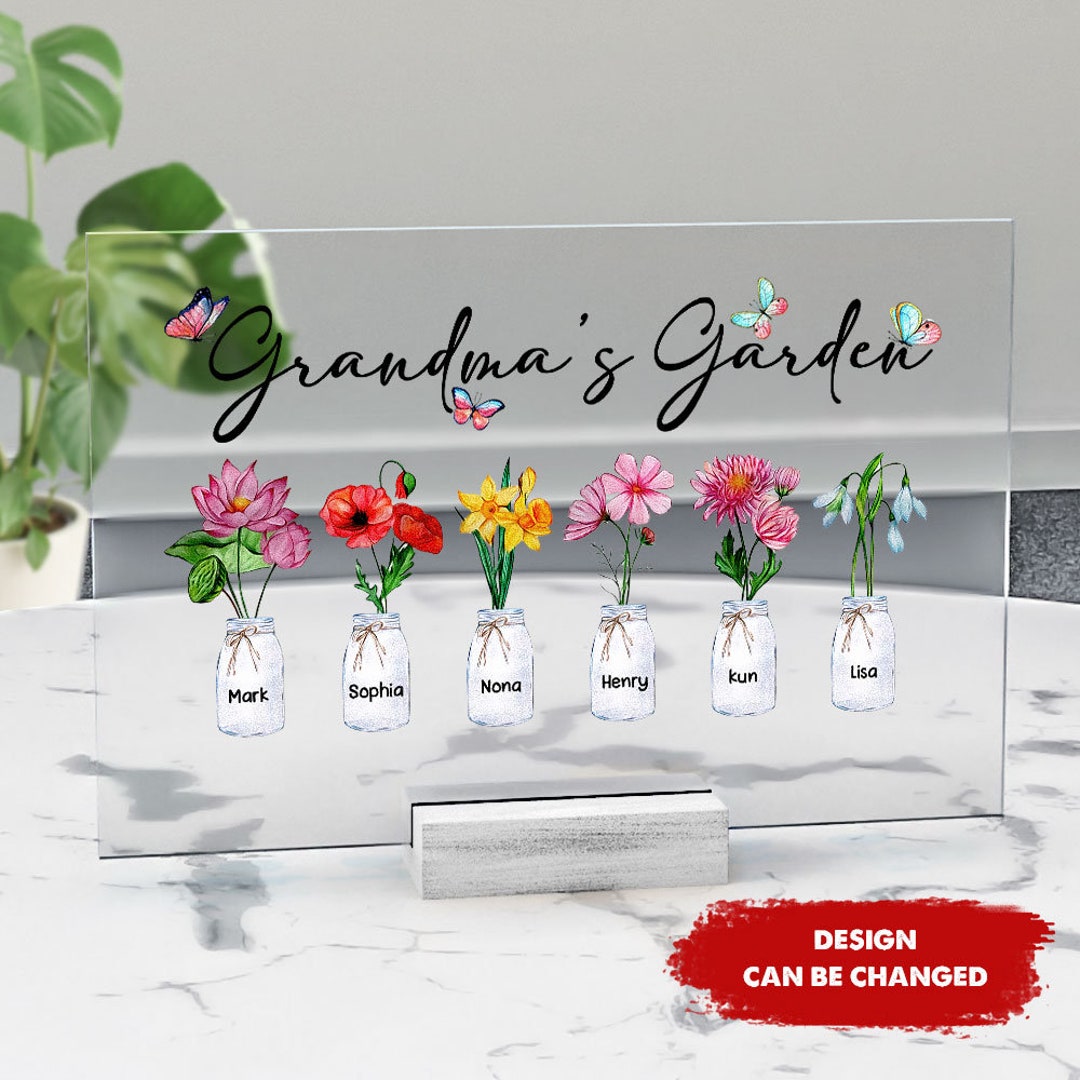 Personalized Birth Flower Acrylic Plaque, Custom Grandma's Garden Gifts ...