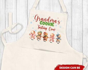 Personalized Apron, Grandmas Cookies Tasting Crew, Birthday, Mothers Day, Christmas Gift For Grandma Mom From Daughter, Son, Grandkids