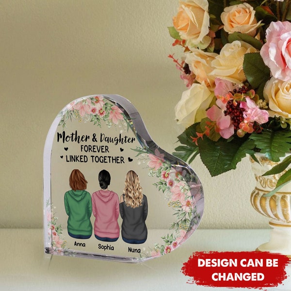 Personalized Mother And Daughter Heart Keepsake, Custom Mother And Daughter Acrylic Plaque, Custom Gift For Mom, Birthday, Mother's Day Gift