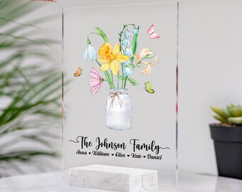 Birth Flower Family Bouquet, Custom Grandma's Garden Acrylic Plaque, Birthday, Mother's Day Gift for Grandma Mom Nana, Personalized Mom Gift