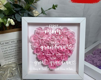 Mom Grandma Great Grandma, Personalized Mom Heart Flower Shadow Box, Personalized Mom Gift, Birthday, Mother's Day Gift for Grandma Mom Nana