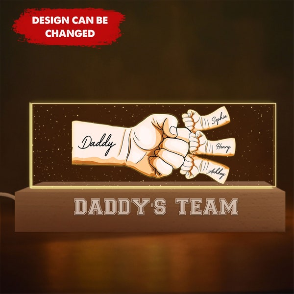 Personalisiertes LED-Nachtlicht, Fist Bump Dad Kids, Fist Bump Family Hands, Geburtstag, Vatertagsgeschenk für Papa, Papa, Opa, neuer Papa