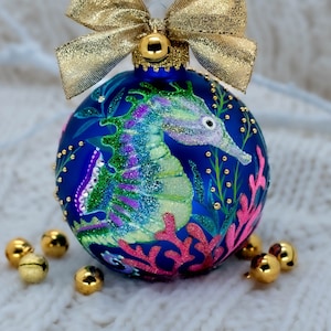 Seahorse Christmas Ornament Hand-Painted Holiday Decor Corals Christmas Ornament Collectible Christmas Ornament Vintage Christmas Ornament