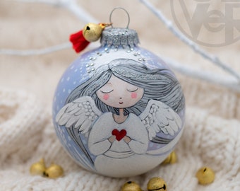 Personalisable Hand Painted Guardian Angel Glass Premium Christmas Ornament Baby's First Christmas