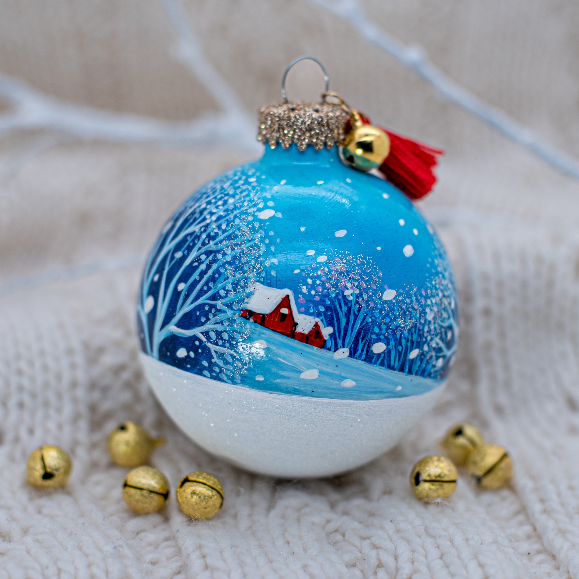 Hand Painted Fox Winter Snow Scene Glass Premium Christmas Ornament - Etsy