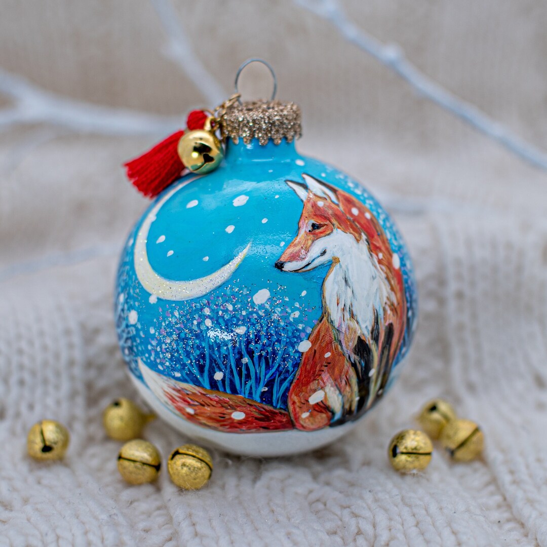 Snow Fox Rocks Glass Set Hand Painted Fox Winter Snow Scene Glass Premium Christmas Ornament - Etsy
