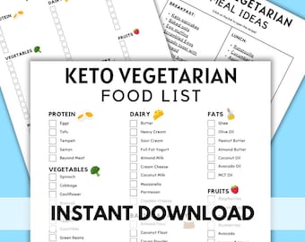 Vegetarian Keto Food List, Keto Grocery List, Keto Food List for Vegetarians, Low Carb Food List, Keto Meal Plan, Digital Download PDF