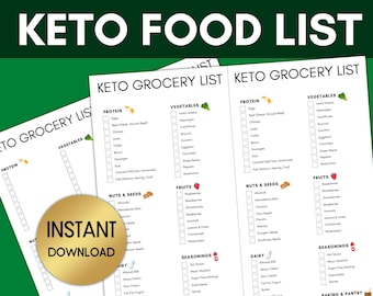 Keto Grocery List, Keto Diet Food List for Beginners, Low Carb Food List, Keto Meal Plan, Digital Download