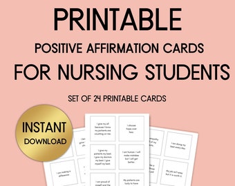 Nursing Student Affirmations, Nurse Affirmation Cards Set, Positive Affirmations for New Nurses, PRINTABLE Cards, Gift for Nurse