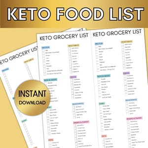 Keto Food List Printable, Keto Grocery List, Keto Diet Food List for Beginners, Low Carb Food List, Keto Meal Plan, Digital Download