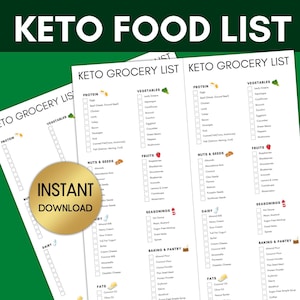 Keto Grocery List, Keto Diet Food List for Beginners, Low Carb Food List, Keto Meal Plan, Digital Download
