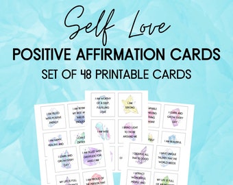 Printable Affirmation Cards, Self Love Affirmation Cards, Set of 48 Printable Cards, Self Love Affirmation Printable, Black and White