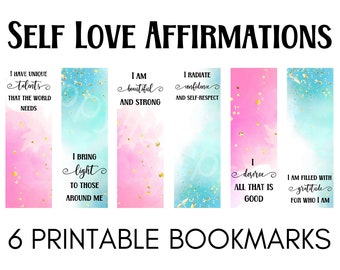 Ensemble imprimable de signets d'amour de soi de 6, signets d'affirmation, imprimable numérique, affirmations pour l'amour de soi, citations d'amour de soi, positivité