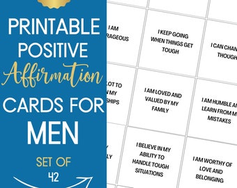 Affirmation Cards For Men, 42 Printable Cards, Daily Positive Affirmation Cards for Men to Build Confidence & Improve Mental Health