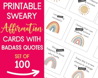 Sweary Affirmation Cards, Sassy Affirmations, Badass Affirmation Deck, PRINTABLE, Sarcastic Daily Affirmations, Swear Word Affirmation Cards