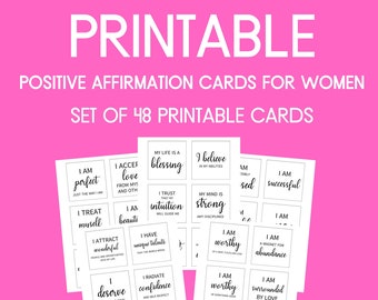 Printable Affirmation Cards for Women, Set of 48 Self Love Affirmation Cards, Positive Affirmation Card Deck, Vision Board Printables