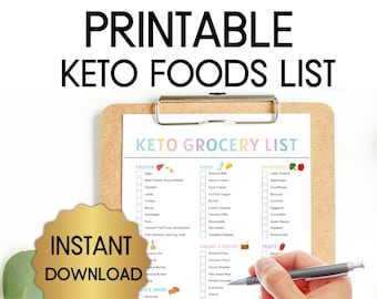 Keto Food List Printable, Keto Grocery List, Keto Diet Food List for Beginners, Low Carb Food List, Keto Meal Plan, Digital Download
