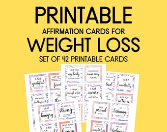 Affirmationskarten für Gewichtsverlust, druckbare Gewichtsverlust Affirmationskarten, Set von 42, Gewichtsverlust Motivationszitate, Tägliche Positive Zitate