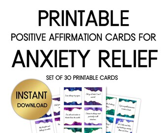 Positive Affirmation Cards for Anxiety, Stress Relief and Self Care Cards, Anxiety Mantras, Anxiety Relief Cards, Comfort Cards, Set of 30
