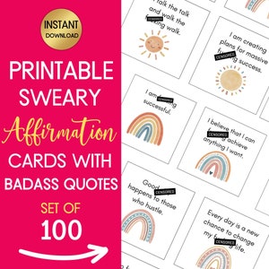 Cartes d'affirmation jure, affirmations impertinentes, pont d'affirmation badass, IMPRIMABLE, affirmations quotidiennes sarcastiques, cartes d'affirmation de juron