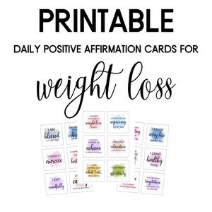 Intuitive Essens-Affirmationskarten, druckbare Affirmationskarten für Körperbild, Gewichtsverlust-Aquarellkarten, Set mit 42 Gewichtsverlust-Karten