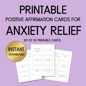 Tarjetas de afirmación para aliviar la ansiedad, tarjetas para aliviar el estrés y cuidado personal, mantras de ansiedad, tarjetas de ansiedad, tarjetas de consuelo, juego de 30, PDF