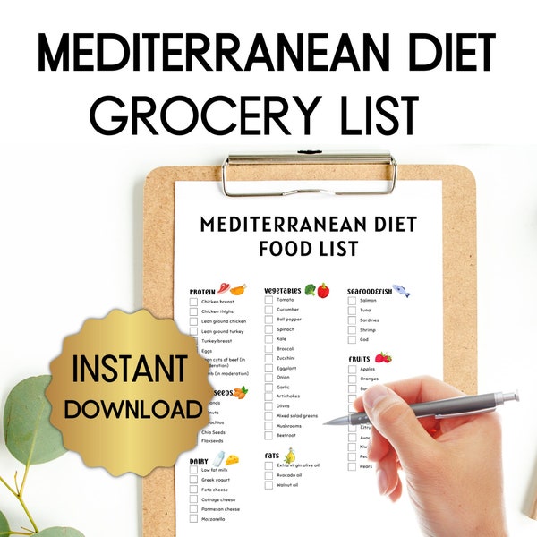 Mediterranean Diet Grocery List, Heart Healthy Food Guide, Mediterranean Diet Food List, Food Guide, Mediterranean Diet for Beginners