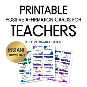 Affirmationskarten für Lehrer, Lehrer-Affirmationskarten, Lehrer-Anerkennungsgeschenk, 24 druckbare Karten, PDF, PRINTABLE
