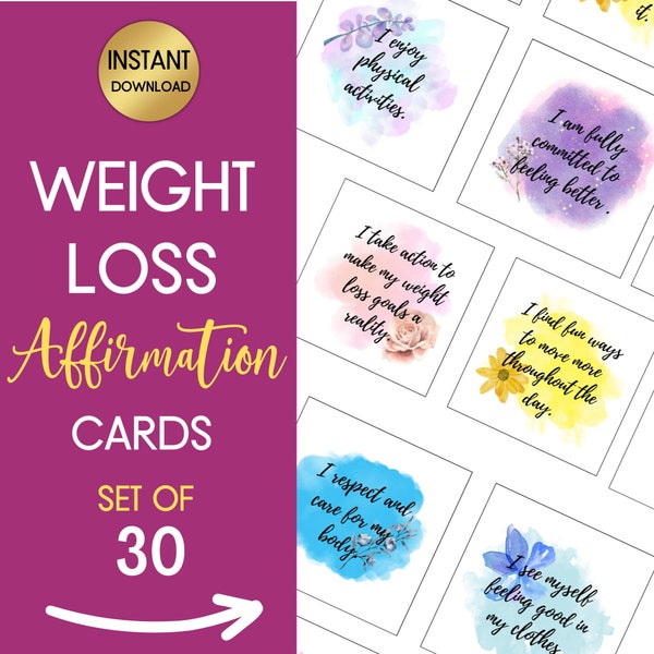 Morning Affirmations for Weight Loss Cards, Printable positive I am affirmations for health, Weight loss affirmation cards
