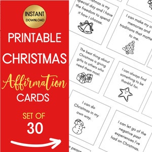 Cartões de afirmação de Natal, cartões de afirmação de inverno, conjunto de 30, para impressão, download digital, mantras positivos para os feriados