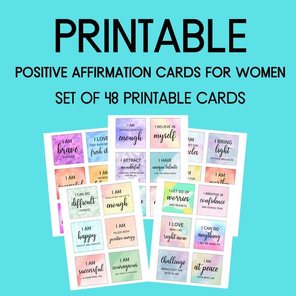 Printable Affirmation Cards for Women Self Love, Set of 48 Affirmation Cards, Positive Affirmation Card Deck, Vision Board Printables