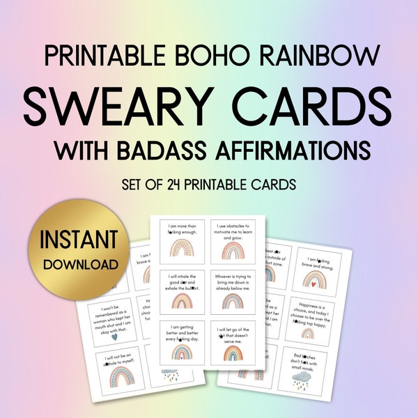 Sweary Affirmation Cards, Sassy Affirmations, Badass Affirmation Deck, PRINTABLE, Sarcastic Daily Affirmations, Swear Word Affirmation Cards