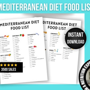 Mediterranean Diet Food List, Heart Healthy Food Guide, Mediterranean Diet Grocery List, Food Guide, Mediterranean Diet for Beginners