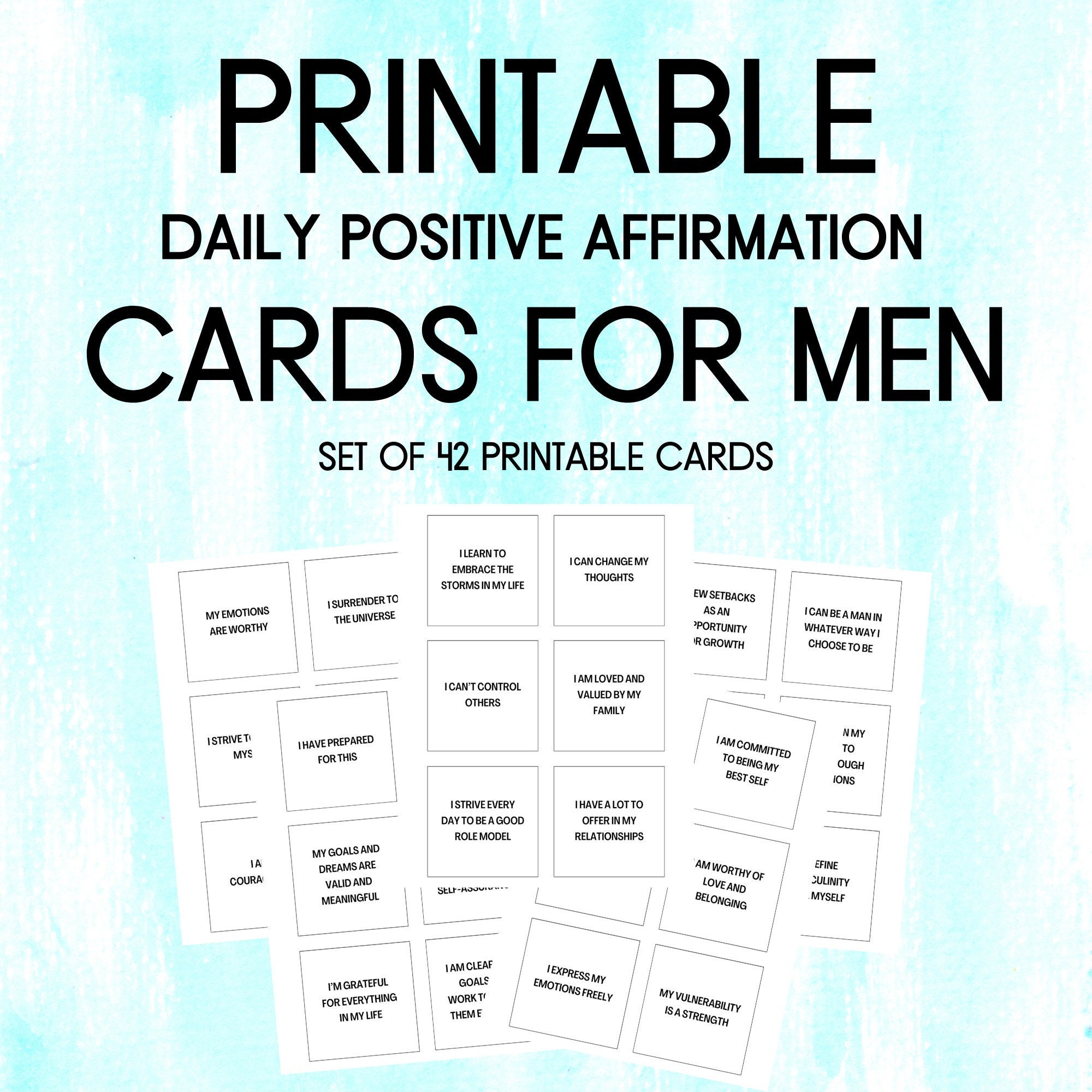 Affirmation Cards for Men, 42 Printable Cards, Daily Positive ...