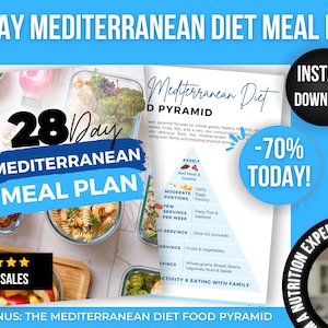 28 Day Mediterranean Diet Meal Plan Printable, 1500 Calorie Mediterranean Diet, Healthy Recipes, 4 Week Meal Plan, Heart Healthy Diet, PDF