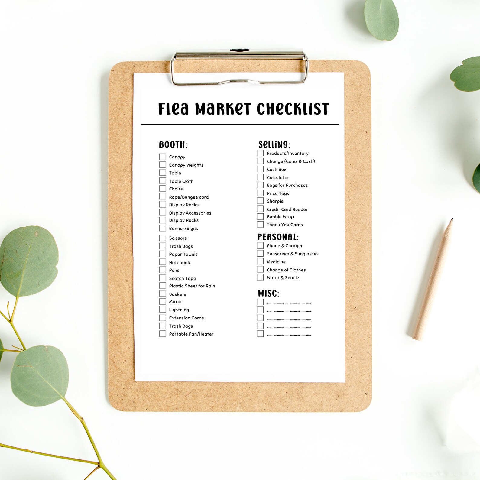 Flea Market Checklist, Printable Market Vendor Checklist, Craft Show ...