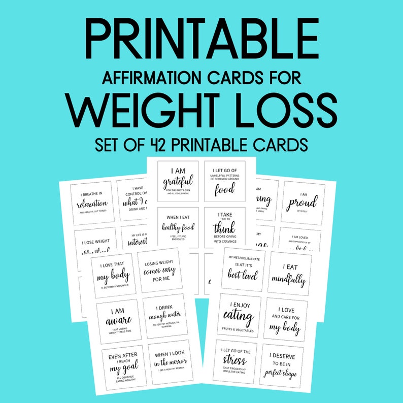 Printable Weight Loss Affirmation Cards, Set of 42 Affirmation Cards