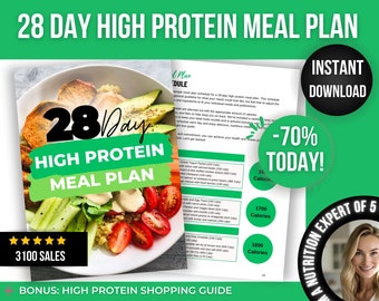 High Protein Meal Plan For Weight Loss and Muscle Gain, High Protein Recipes, 28 Day Healthy Meal Plan, High Protein Meals, 2000 Calories