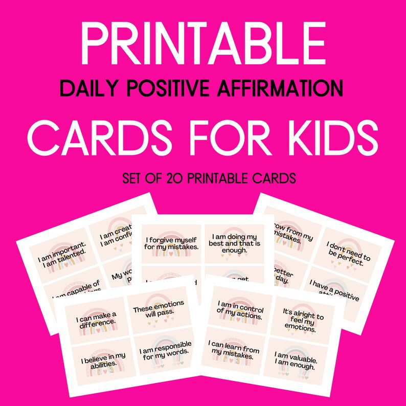 Printable Affirmation Cards for Kids Motivational Cards - Etsy
