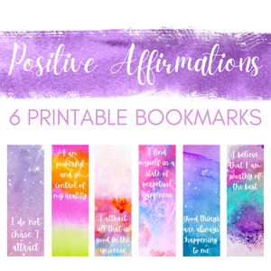 Positive Affirmation Bookmarks, Watercolor Bookmark Set of 6, DIGITAL DOWNLOAD, Printable Bookmarks, Quote Bookmarks, Affirmation Gifts