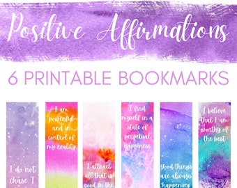 Signets d'affirmation positive, marque-page aquarelle ensemble de 6, téléchargement numérique, signets imprimables, signets de citation, cadeaux d'affirmation