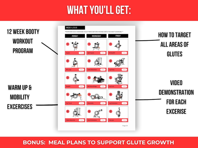 12week Booty Workout Plan for Women, Exercise Program for Glutes Etsy