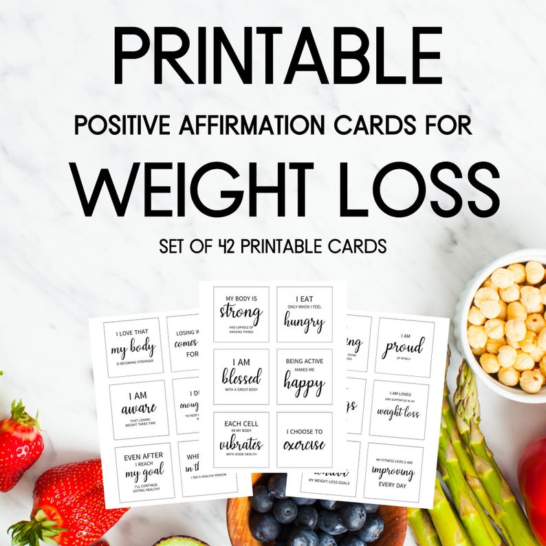 Printable Weight Loss Affirmation Cards, Set of 42 Affirmation Cards