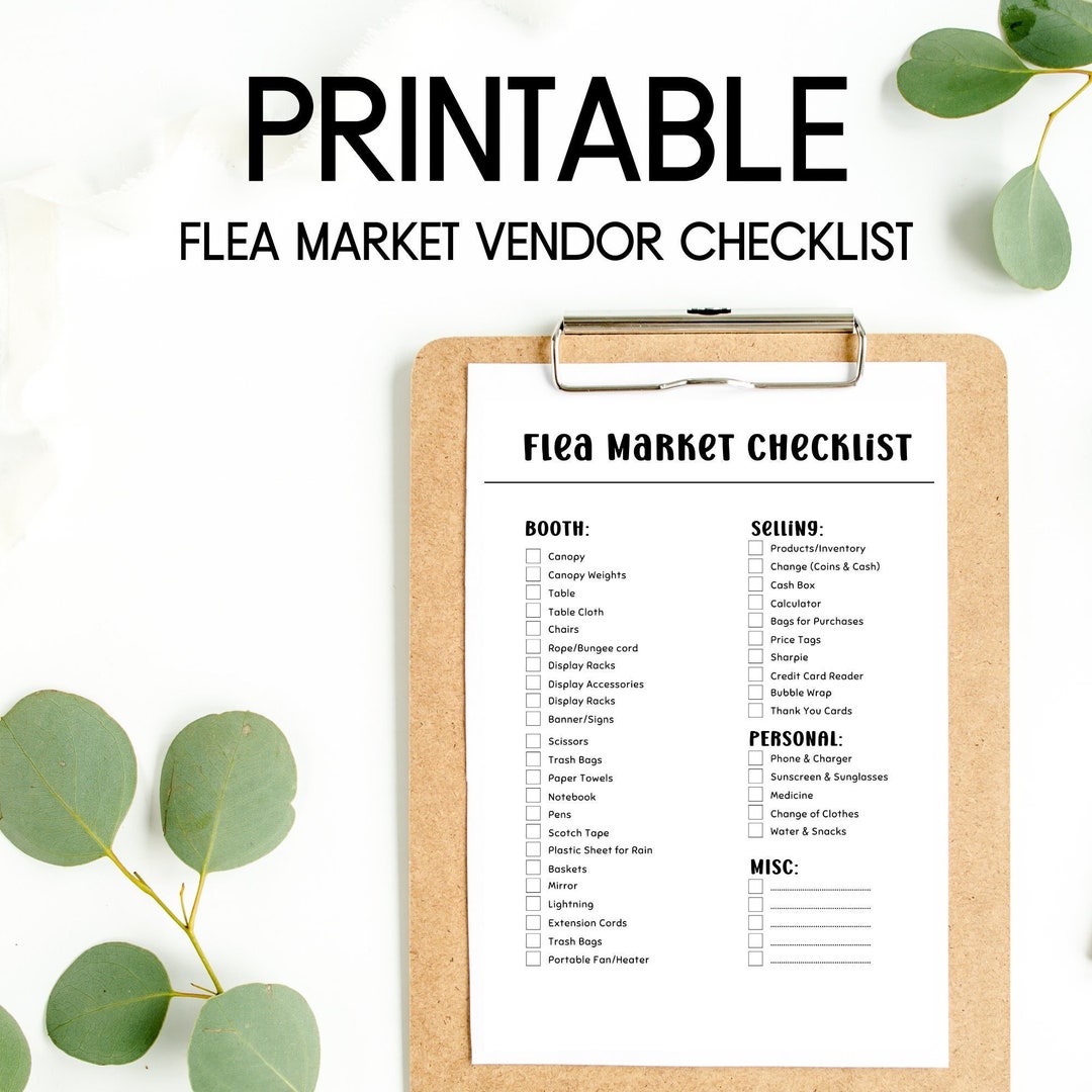 Flea Market Checklist, Printable Market Vendor Checklist, Craft Show ...