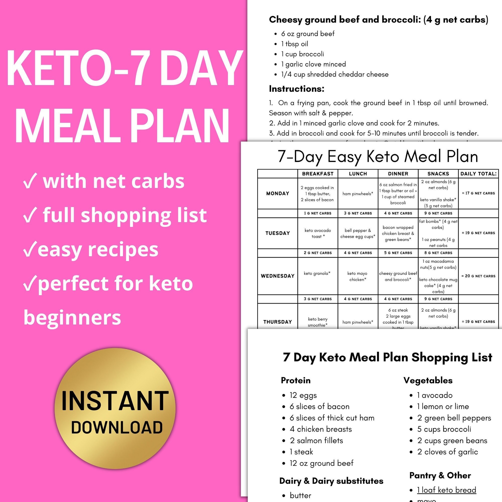 Super Easy 7 Day Keto Meal Plan Keto Diet Meal Plan PDF Etsy