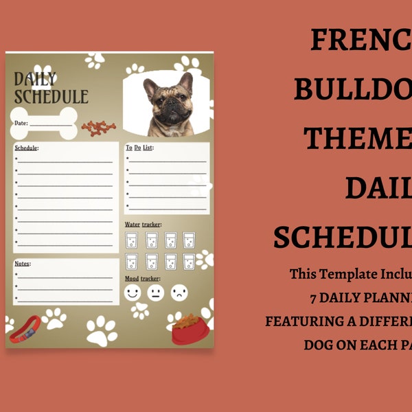 French Bulldog Themed Daily Schedule, French Bulldog Themed Daily Planner, Handmade, Printable, Digital Planner