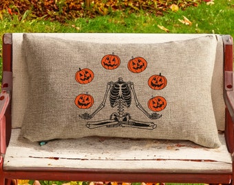 Helloween Decor, Skeleton Namaste Halloween, Halloween Pillow, Meditating Skeleton Pillow, Skeleton Pillow, Halloween Yoga Pillow