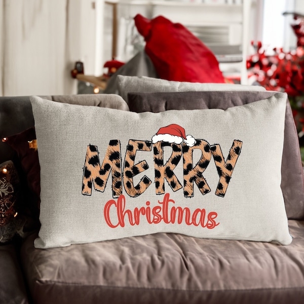 Leopard Print Merry Christmas, Christmas Pillow, Christmas Decoration, Decorative Pillows, Christmas Cushion, Christmas Pillow Cover